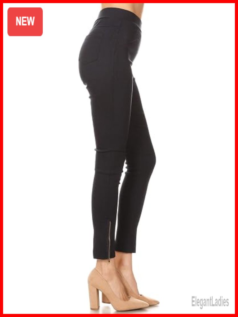 High Waisted Stretch Jeggings Ankle Zipper Tummy Control Pull On Skinny Pants